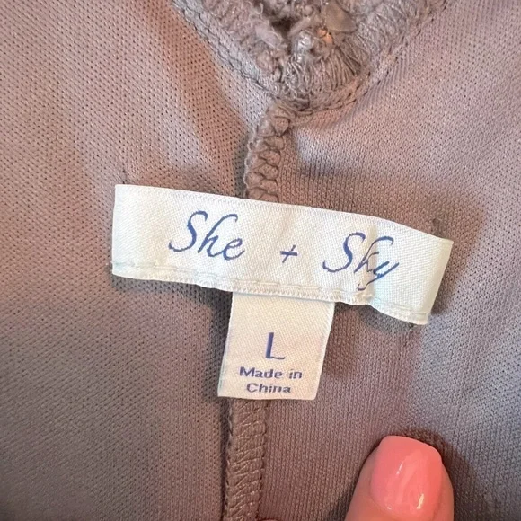 She + Sky Blue gray mini dress cotton crochet size L - Picture 9 of 13